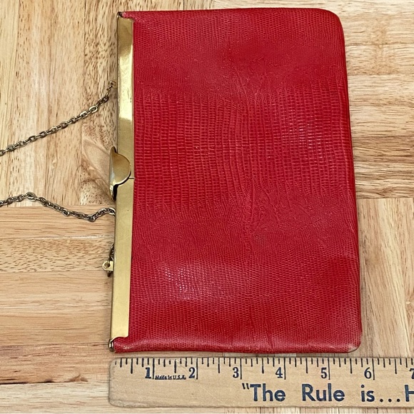 Vintage ETRA Genuine Leather Red Leather Kiss-Lock Convertible Clutch Bag - Picture 5 of 12